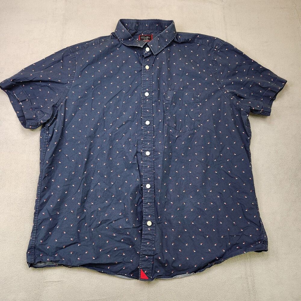 UNTUCKit Navy‎ Geometric Triangle Print Short Sleeve Button Up Shirt Men's 2XL